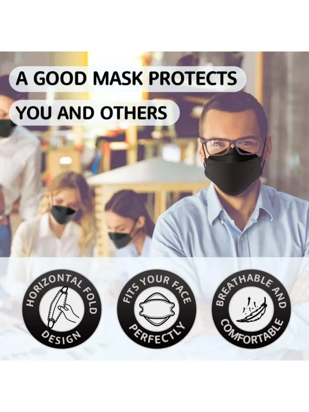 50 Pack KN95 Face Masks - Breathable, Comfortable, Disposable, Black Protection